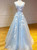 Blue Tulle 3D Appliques V-neck Prom Dress