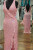 Pink Sequins V-neck Split Prom Dress