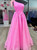 Hot Pink One Shoulder Pleats Feather Prom Dress