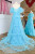 Blue Tulle Puff Sleeve Prom Dress