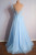 Blue Tulle Appliques Spaghetti Straps Prom Dress