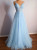 Blue Tulle Appliques Spaghetti Straps Prom Dress