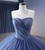 Blue Tulle Sequins Strapless Prom Dress With Detachable Puff Tulle