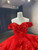 Red Ball Gown Tulle Off the Shoulder 3D Appliques Prom Dress