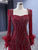 Burgundy Long Sleeve Square Beading Prom Dress