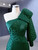 Green Satin One Shoulder Long Sleeve Prom Dress