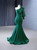 Green Satin One Shoulder Long Sleeve Prom Dress