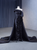 Black Satin Pleats Ruffles Prom Dress