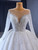 White Tulle Sequins Long Sleeve Beading Wedding Dress With Long Train