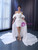 White Short Satin Sweetheart Wedding Dress Detachable Train