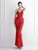 Red Sequins Straps Feather Party Dress