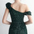 Dark Green Sequins One Shoulder Party Dress