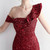 Dark Red Sequins One Shoulder Party Dress