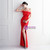 In Stock:Ship in 48 Hours Red Split Feather Party Dress