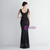 In Stock:Ship in 48 Hours Black Sequins Beading V-neck Party Dress