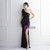 In Stock:Ship in 48 Hours Black Sequins One Shoulder Pleats Party Dress