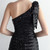 In Stock:Ship in 48 Hours Black Sequins One Shoulder Pleats Party Dress