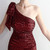 In Stock:Ship in 48 Hours Burgundy Sequins One Shoulder Pleats Party Dress