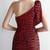 In Stock:Ship in 48 Hours Burgundy Sequins One Shoulder Pleats Party Dress