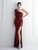 In Stock:Ship in 48 Hours Burgundy Sequins One Shoulder Pleats Party Dress