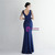 In Stock:Ship in 48 Hours Navy Blue V-neck Pleats Beading Party Dress