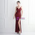 In Stock:Ship in 48 Hours Burgundy Sequins Backless Party Dress