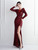 In Stock:Ship in 48 Hours Burgundy Sequins Pleats Long Sleeve Party Dress