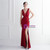 In Stock:Ship in 48 Hours Burgundy V-neck Pleats Party Dress