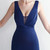In Stock:Ship in 48 Hours Navy Blue V-neck Pleats Party Dress