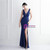 In Stock:Ship in 48 Hours Navy Blue V-neck Pleats Party Dress