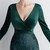 In Stock:Ship in 48 Hours Green Velvet Sequins V-neck Party Dress