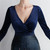 In Stock:Ship in 48 Hours Navy Blue Velvet Sequins V-neck Party Dress