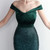 In Stock:Ship in 48 Hours Green Velvet Sequins Off the Shoulder Party Dress