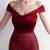 In Stock:Ship in 48 Hours Burgundy Velvet Sequins Off the Shoulder Party Dress