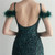 In Stock:Ship in 48 Hours Green Sequins Feather Straps Backless Party Dress