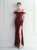 In Stock:Ship in 48 Hours Burgundy Sequins Feather Straps Backless Party Dress