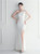 In Stock:Ship in 48 Hours White Split One Shoulder Beading Party Dress
