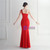 In Stock:Ship in 48 Hours Red Split One Shoulder Beading Party Dress