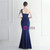 In Stock:Ship in 48 Hours Navy Blue Split One Shoulder Beading Party Dress