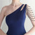 In Stock:Ship in 48 Hours Navy Blue Split One Shoulder Beading Party Dress