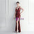 In Stock:Ship in 48 Hours Burgundy Split Sequins Beading Party Dress