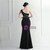 In Stock:Ship in 48 Hours Black One Shoulder Split Beading Party Dress