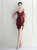 In Stock:Ship in 48 Hours Burgundy Sequins Beading Mini Party Dress