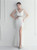 In Stock:Ship in 48 Hours White Mermaid Deep V-neck Beading Party Dress