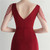 In Stock:Ship in 48 Hours Burgundy Mermaid Deep V-neck Beading Party Dress