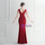In Stock:Ship in 48 Hours Burgundy Mermaid Deep V-neck Beading Party Dress