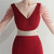 In Stock:Ship in 48 Hours Burgundy Mermaid Deep V-neck Beading Party Dress