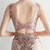 In Stock:Ship in 48 Hours Gold Sequins See-through Waist Crystal Party Dress