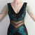 In Stock:Ship in 48 Hours Black Green Sequins See-through Waist Crystal Party Dress