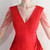In Stock:Ship in 48 Hours Red V-neck Pleats Beading Short Party Dress